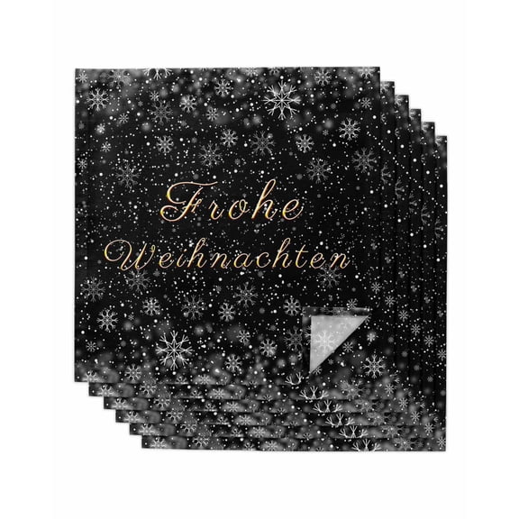 Frohe Weihnachten Cloth Napkin Set of 6, German Christmas Snowflakes Black Winter Washable Linen Napkins Absorbent Kitchen Table Dinner Napkins for Restaurant/Wedding/Hotel