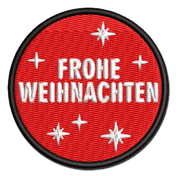 Frohe Weihnachten Merry Christmas German Starburst Applique Multi-Color Embroidered Hook & Loop Patch - 3 Inch Medium