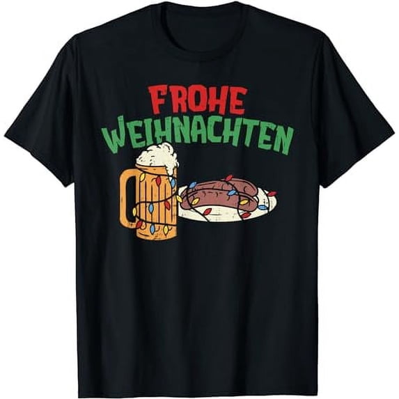 Frohe Weihnachten Shirt Germany Christmas Beer Bratwurst T-Shirt