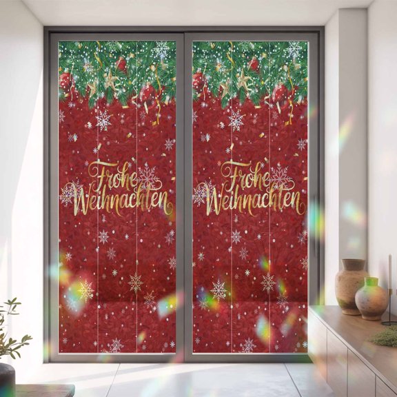 Frohe Weihnachten Words Window Privacy Film,Decorative Windows Static Cling Christmas Balls on Top Heat Control Removable Glass Sticker for Home Bathroom Bedroom Window Door,35.4x78.7in