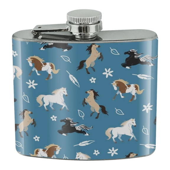 Frolicking Horses Pattern Stainless Steel 5oz Hip Drink Kidney Flask