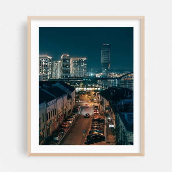 From Brankov Most, Belgrade - Novi Beograd Serbia Photography Oak Framed Wall Art Print 16 x 20 inches