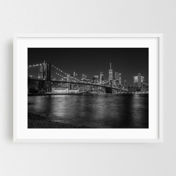 From DUMBO 01 B&W - Manhattan New York Photography White Framed Wall Art Print 16 x 24 inches