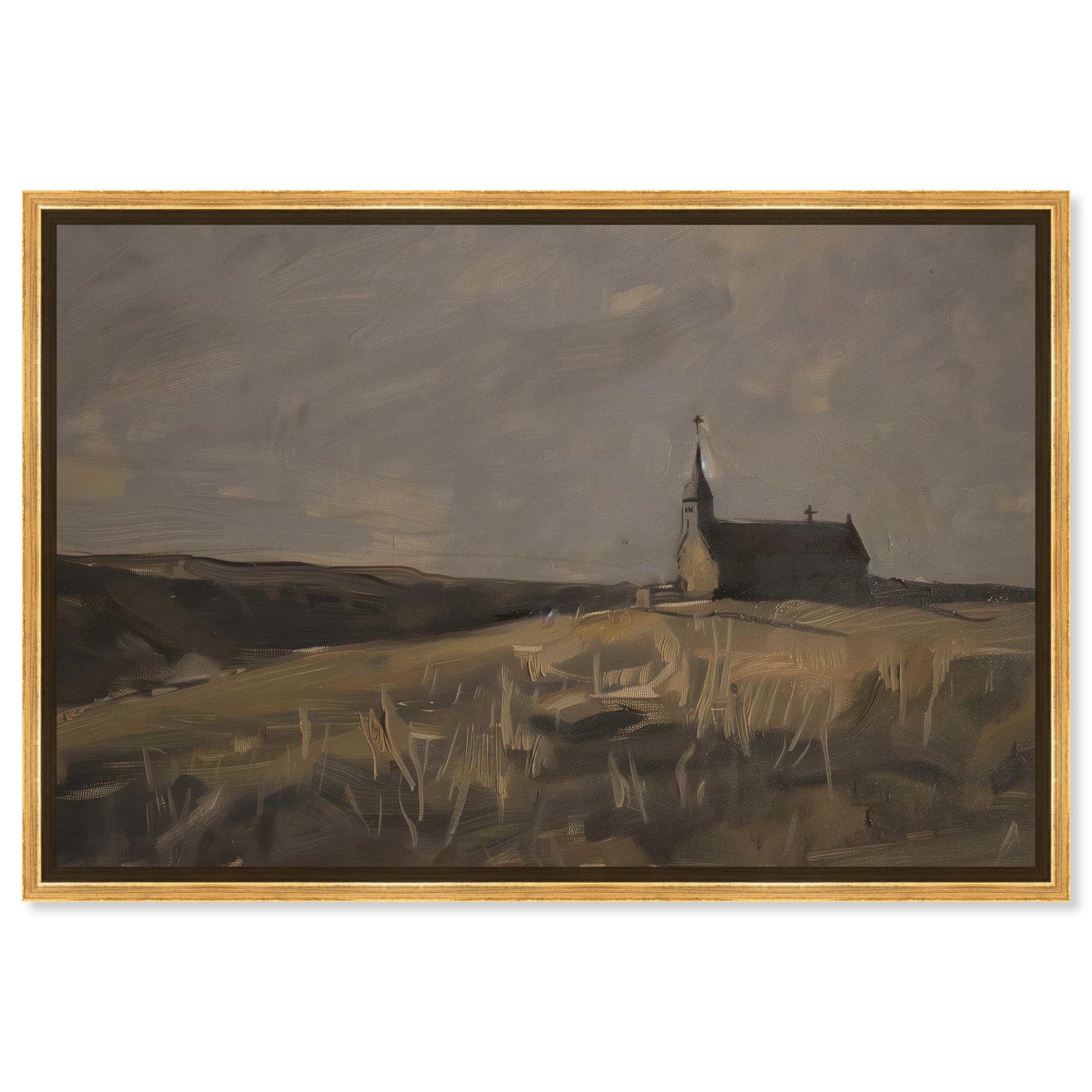 Vintage Landscape Canvas Art with Gold Frame, 15" x 10"