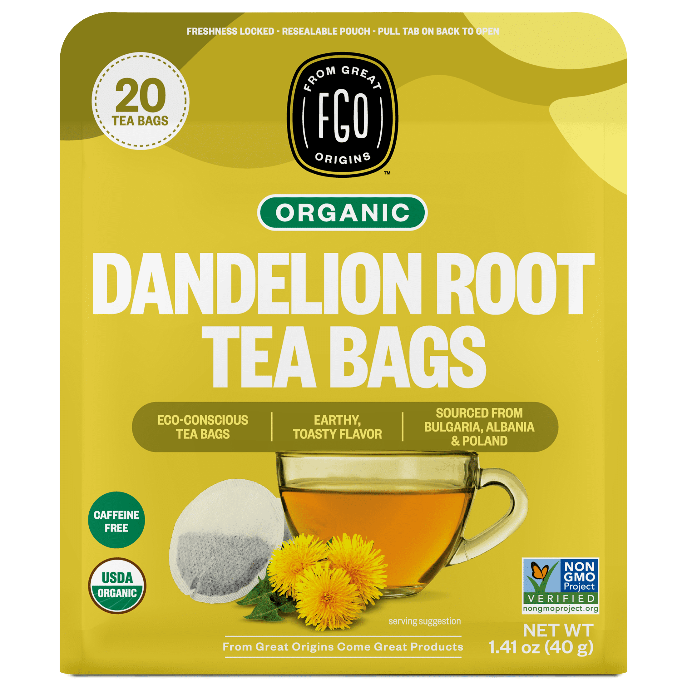 FGO Dandelion Root Tea, Organic, 20 Count
