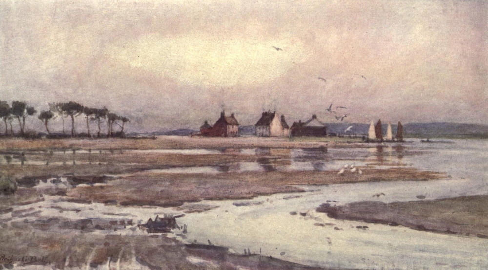 From Harbour to Harbour 1916 Fishing hamlet Mudeford Canvas Art - Arthur G Bell (18 x 24)