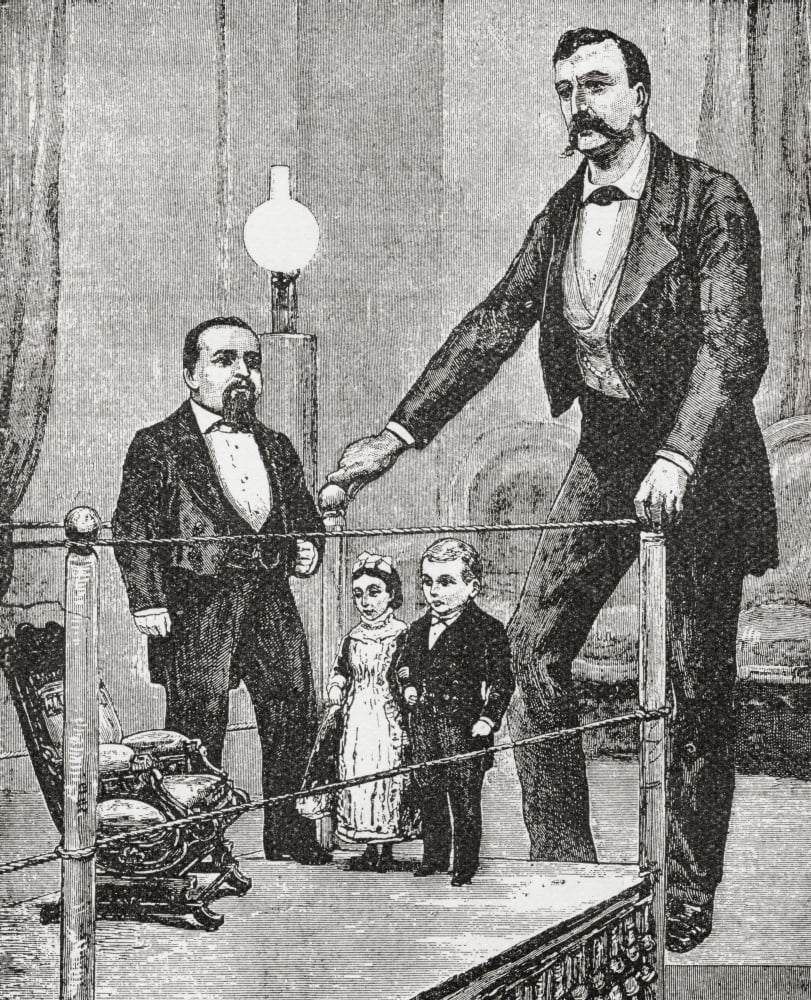 From Left To Right Charles Sherwood Stratton Aka General Tom Thumb 1838 Canvas Art - Ken Welsh Design Pics (26 x 34)