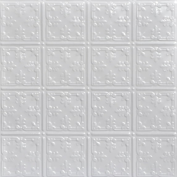 From Plain To Beautiful In Hours Florentine White Tin Plated Lay-in Ceiling Tile 6 Pcs 2 ft. x 2 ft.