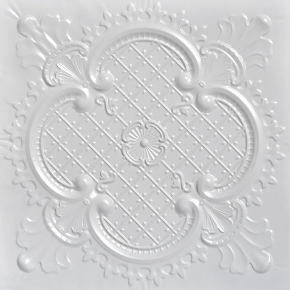 From Plain To Beautiful In Hours Majestic White Tin Plated Lay-in Ceiling Tile 12 Pcs 2 ft. x 2 ft.