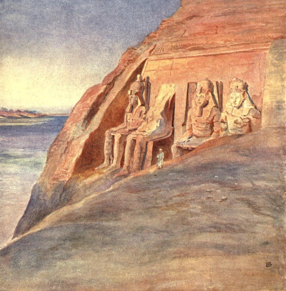 From Sketch-book & Diary 1909 Abu Simbel at sunrise Canvas Art - Elizabeth Butler (24 x 36)