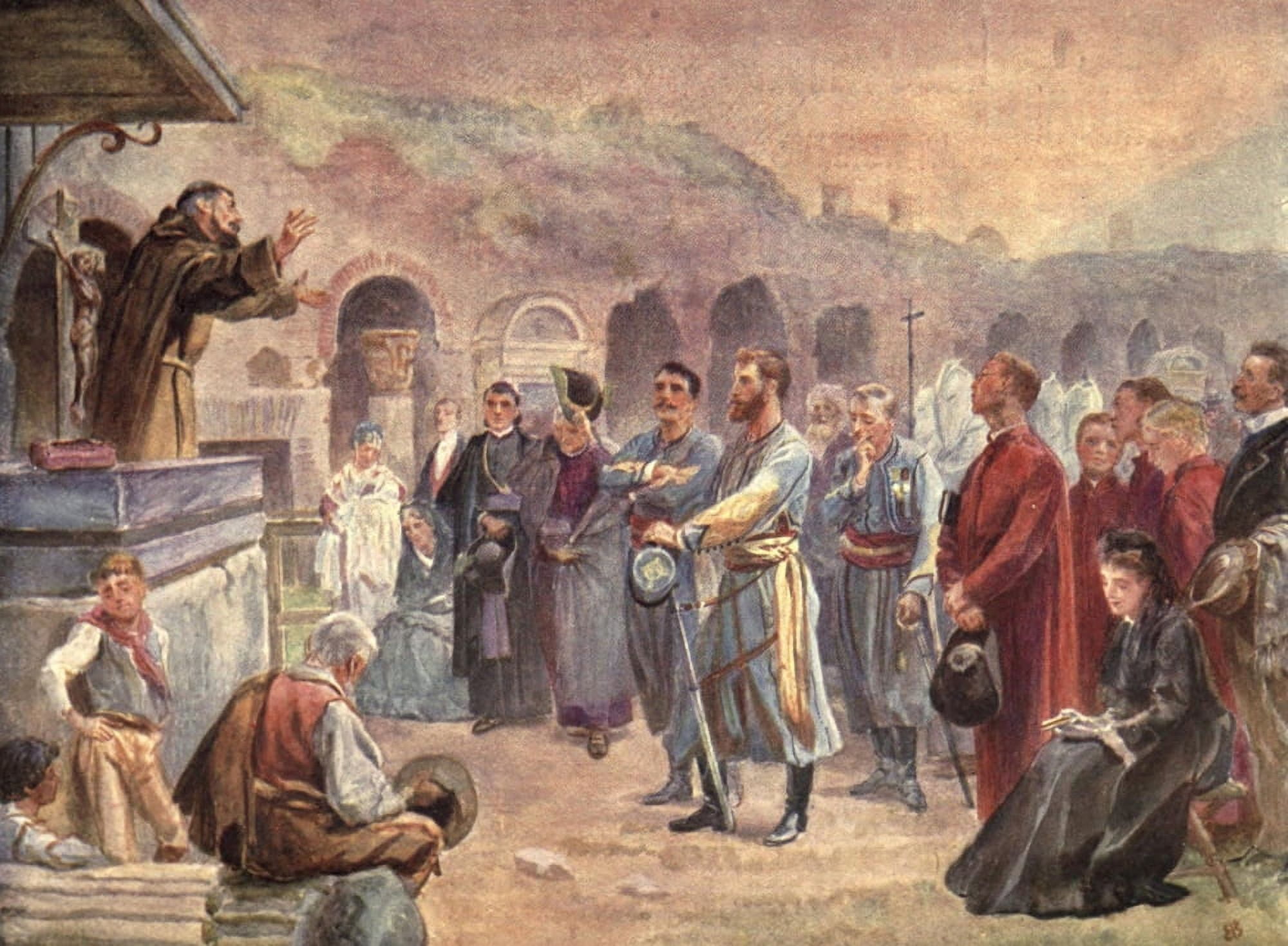 From Sketch-book & Diary 1909 Lenten Sermon in Colosseum Canvas Art - Elizabeth Butler (18 x 24)