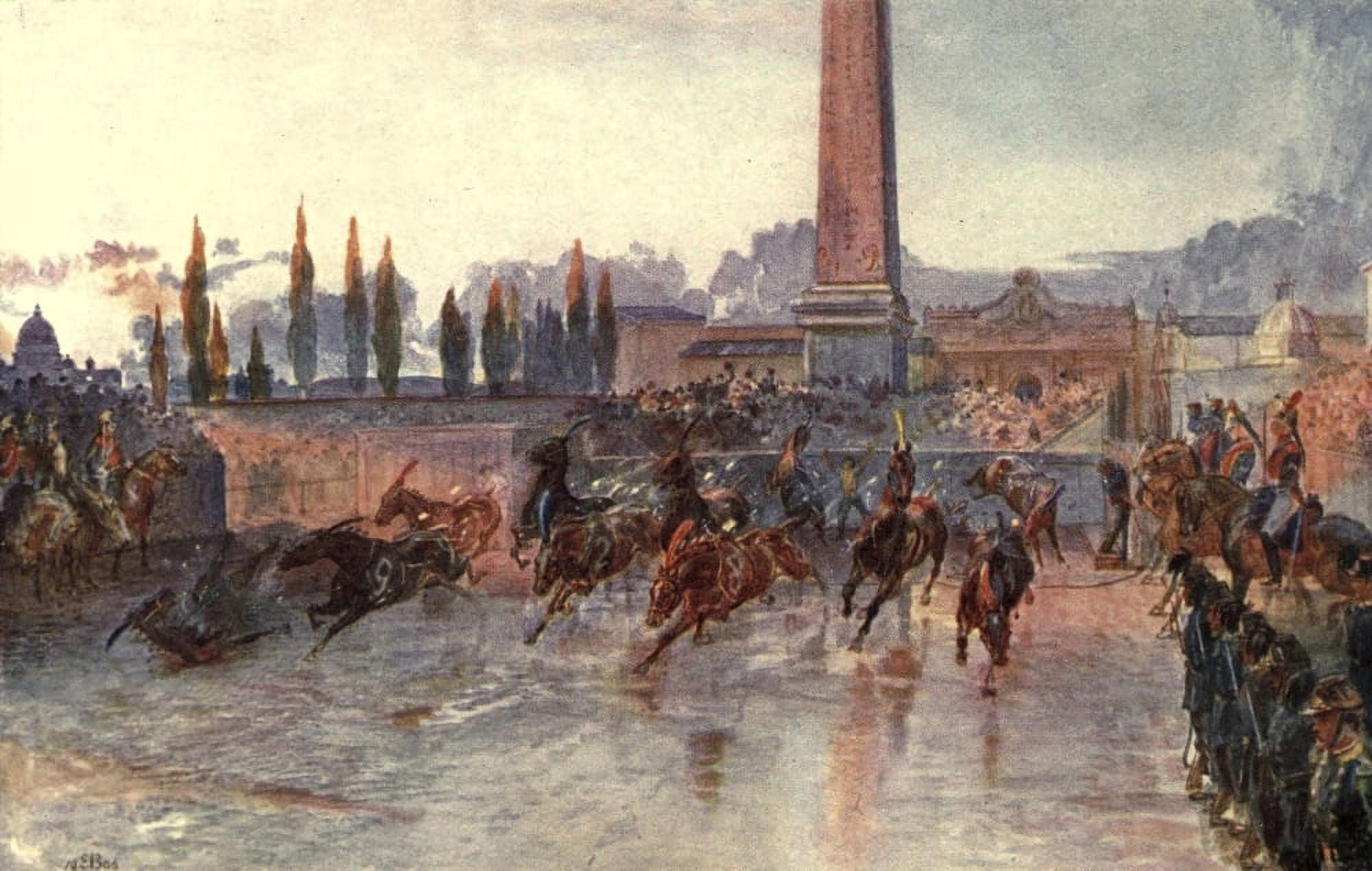 From Sketch-book & Diary 1909 Start of horse race Rome Canvas Art - Elizabeth Butler (24 x 36)