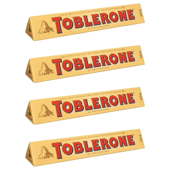 From Switzerland Toblerone Swiss Milk Chocolate With Honey & Almond Nougat Pack of 4 x100g