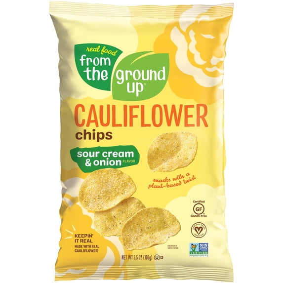 From The Ground Up Sour Cream & Onion Cauliflower Vegetable Chips, 3.5 oz (12-Pack)