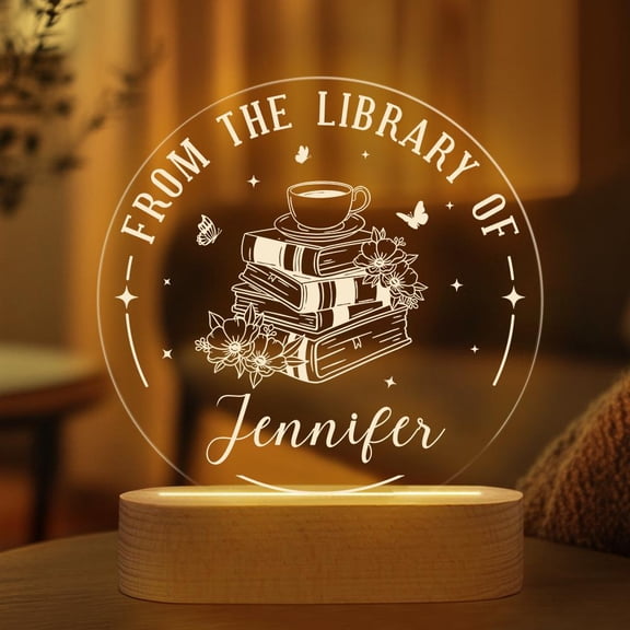 From The Library Of Custom Name Night Light Personalized Book Lover Acrylic Lamp Home Reading Room Decor Gift