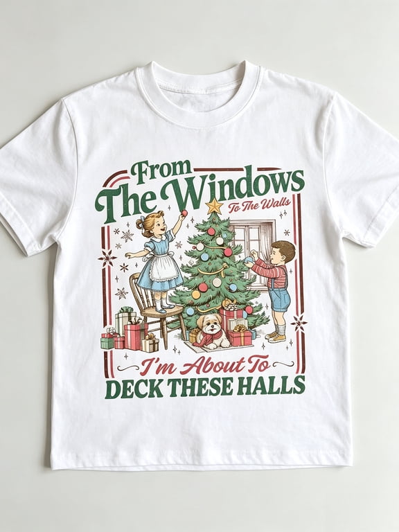 From The Windows To The Walls T-Shirt Deck These Halls Retro Christmas Tree Graphic Tee
