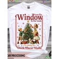thumbnail image 1 of From Windows To Walls T-Shirt Christmas Tree Dog Lover Funny Christmas Gift I'm About To Deck These Halls Fashion Graphic Women's Tee, 1 of 7