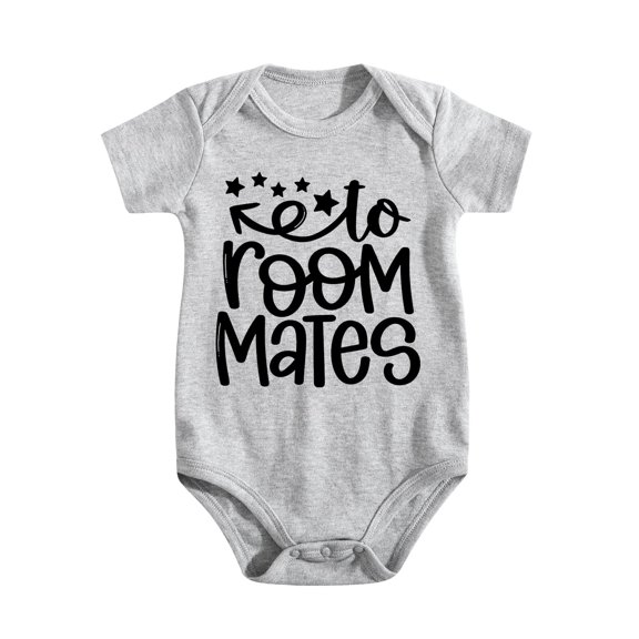 From Womb Mates To Room Mates Baby Bodysuit Funny Cute Newborn Announcement Adorable Light Gray-style-2 9-12M