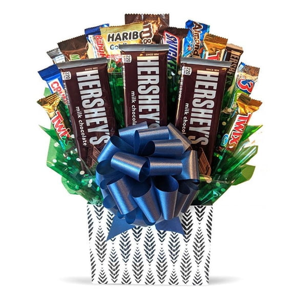 From You Flowers - Boho Blue Candy Bouquet for Birthday, Anniversary, Get Well, Congratulations, Thank You, All Occasions