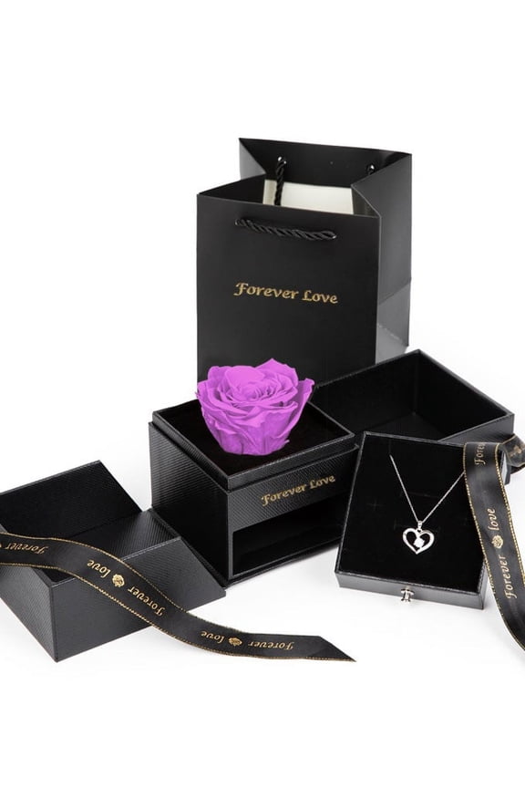 - Forever Rose & Necklace Gift Set- Purple for Birthday, Anniversary, Get Well, Congratulations, Thank You, All Occasions