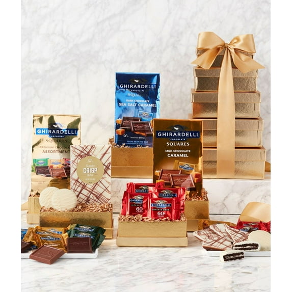 From You Flowers - Golden Ghirardelli Chocolate Tower for Birthday, Anniversary, Get Well, Congratulations, Thank You, All Occasions