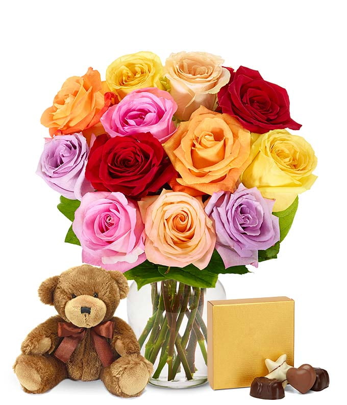 Dozen roses hotsell teddy bear