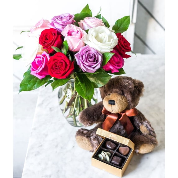 From You Flowers One Dozen Red, Pink, Purple & White Roses with a Clear ...