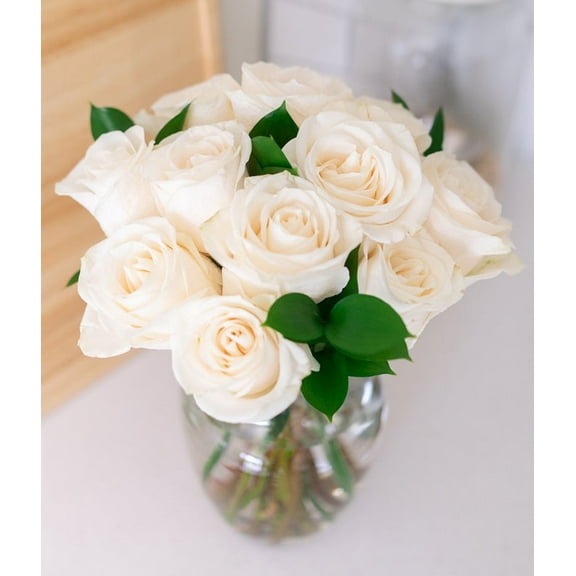 From You Flowers - One Dozen White Roses in Clear Glass Vase for Birthday, Anniversary, Get Well, Congratulations, Thank You, All Occasions