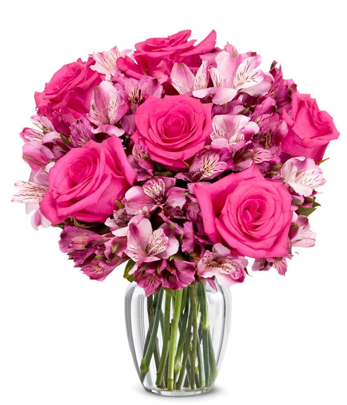 Pink Rose & Alstroemeria Bouquet with Vase - rated 3.3 stars from 55 reviews