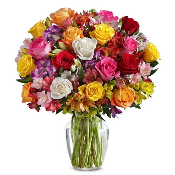 From You Flowers - Premium Bright & Sunny Multicolor Roses with Free Vase (Fresh Flowers)