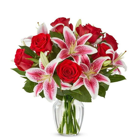 From You Flowers - Red Roses & Stargazers + Free Glass Vase (12 Stems)