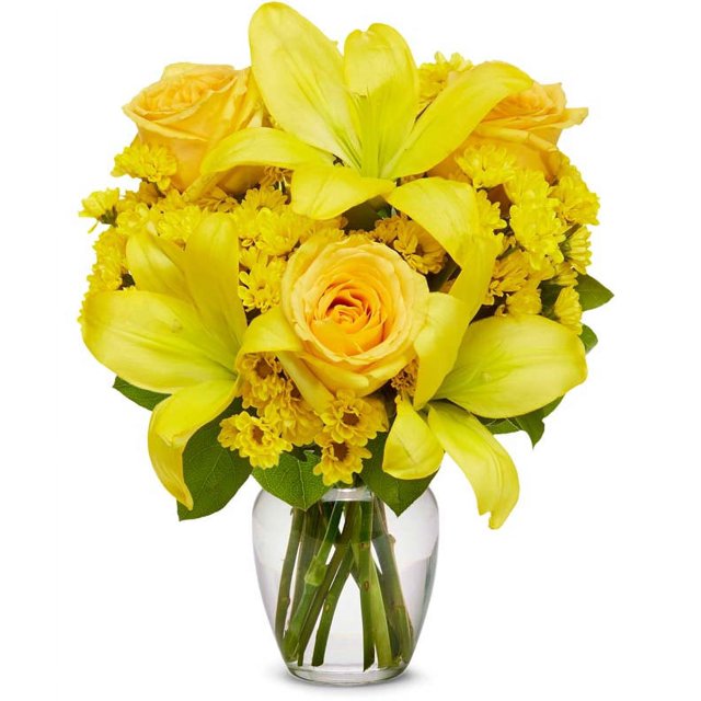 From You Flowers Yellow Lilies, Roses & Poms Bouquet with Free Vase