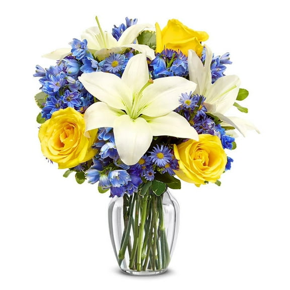 From You Flowers - Yellow Roses & White Lily Bouquet with Free Vase (Fresh Flowers)