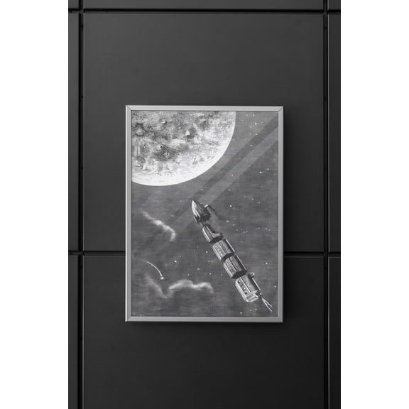 From the Earth to the Moon Poster Etching Print Illustration From The Jules Verne Novel by Henri de Montaut, Unframed Paper Poster 8x10in