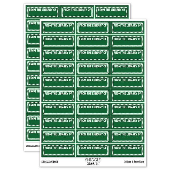 From the Library of Fun Border Book Sticker Set - Dark Green - Gloss Finish - 1.75" Medium