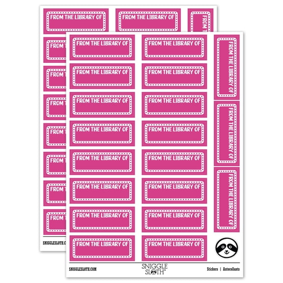 From the Library of Fun Border Book Sticker Set - Hot Pink - Matte Finish - 2.00" Large