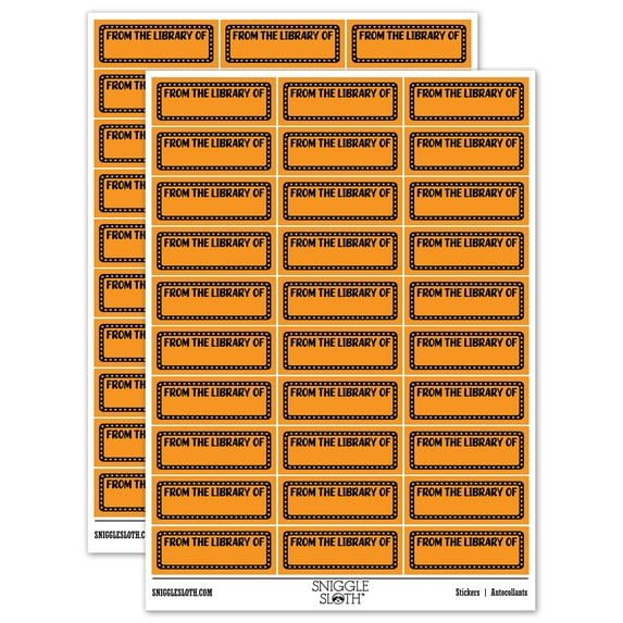 From the Library of Fun Border Book Sticker Set - Orange - Gloss Finish - 1.75" Medium