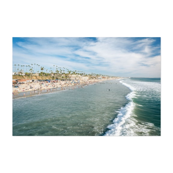 From the Pier, Oceanside - Oceanside California Photography Beach Coast Waves Ocean Seascape Palm Tree Summer Unframed Wall Art Print 20 x 28 inches