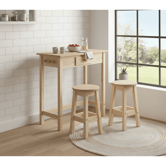 From the Tree Furniture - Breakfast Table Set with Stools, Unfinished, Kitchen/Dining Room, Farmhouse Style