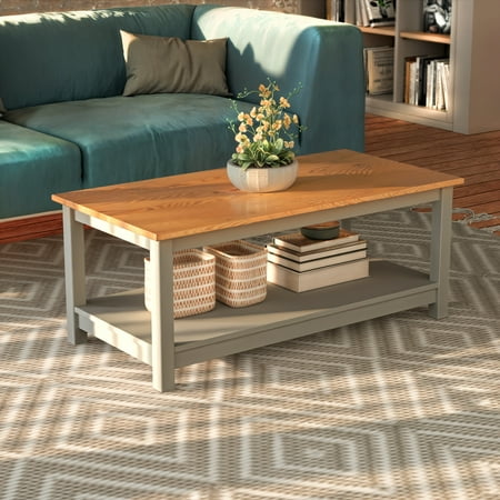 From the Tree Furniture Coffee Table with Storage Shelf, Gray/Pine – Living Room
