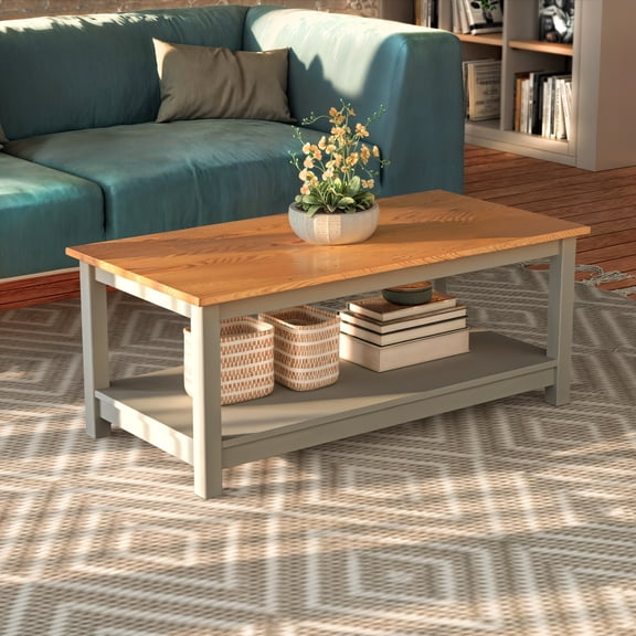 From the Tree Furniture Coffee Table with Storage Shelf, Gray/Pine – Living Room