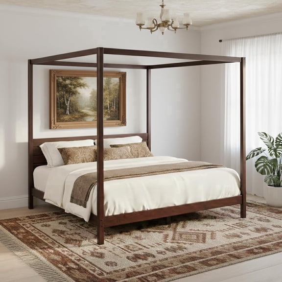 From the Tree Furniture Solid Wood Canopy Bed, Walnut, King Size