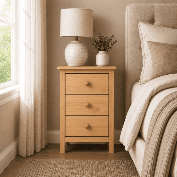 From the Tree Furniture Nightstand Contemporary, Dorm Room, Three Storage Drawers, Solid Pine Wood, Honey