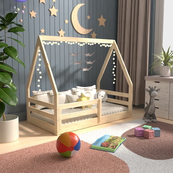 From the Tree Furniture Wooden Toddler House Bed with Slats, Solid Pine Wood