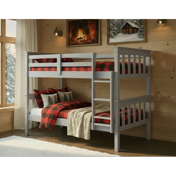 Solid Pine Twin Over Twin Bunk Bed with Ladder & Full-Length Safety Rails — Convertible to 2 Twin Beds — Holds 250 lbs per Bunk — Kids & Teen Bed Frame, No Box Spring Needed