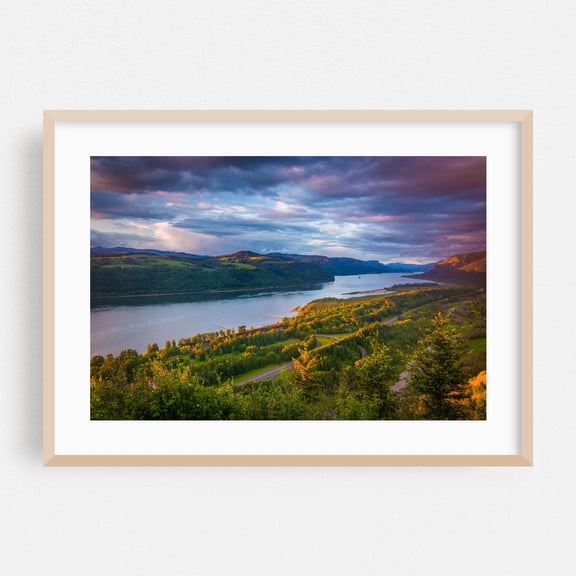 From the Vista House - Oregon Photography Landscape Nature Scenic Sunset Forest Travel Poster Oak Framed Wall Art Print 5 x 7 inches