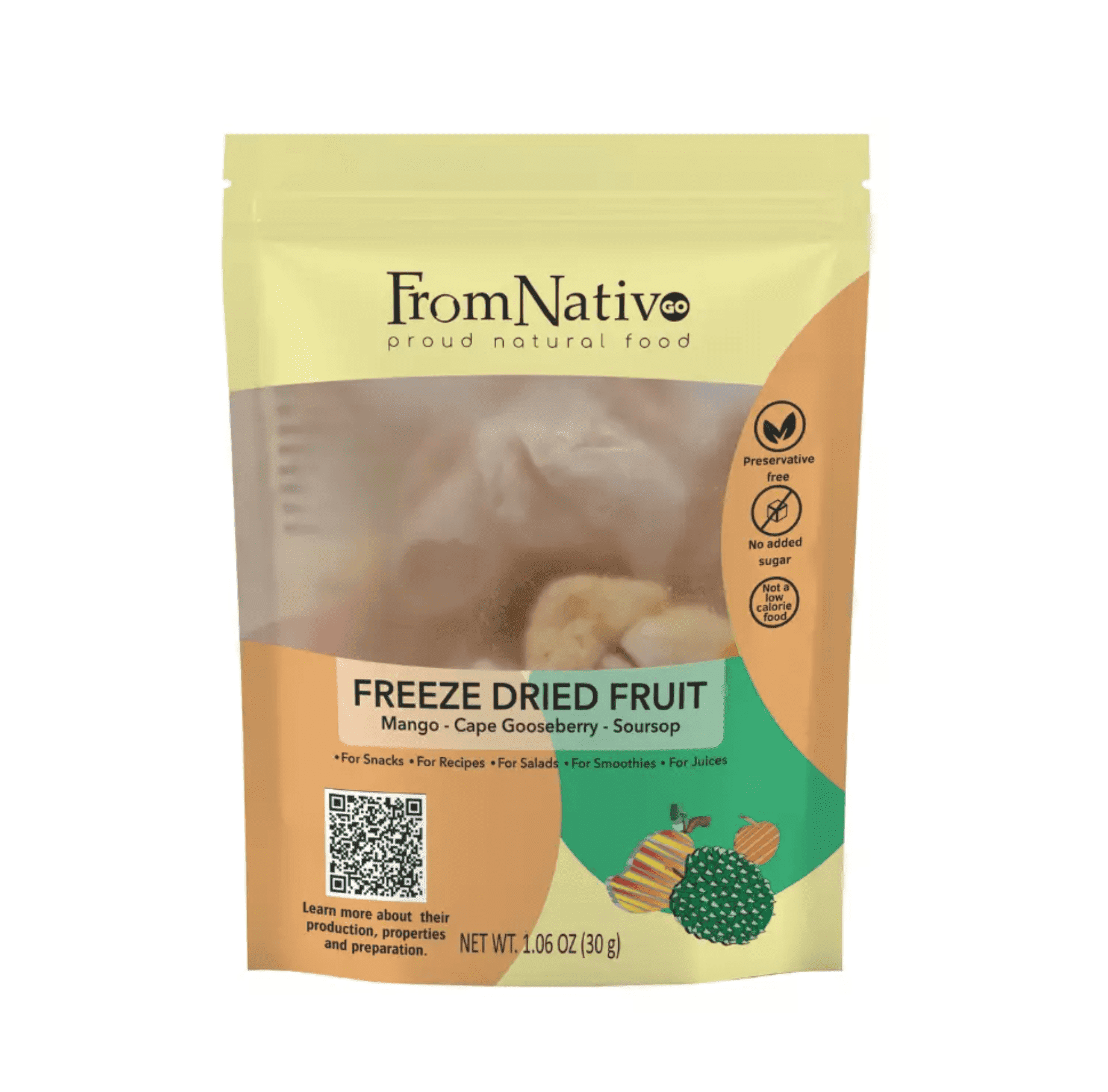 FromNativoGo | Freeze Dried Fruit: Mango, Cape Gooseberry, Soursop Mix | 1.05 Oz E