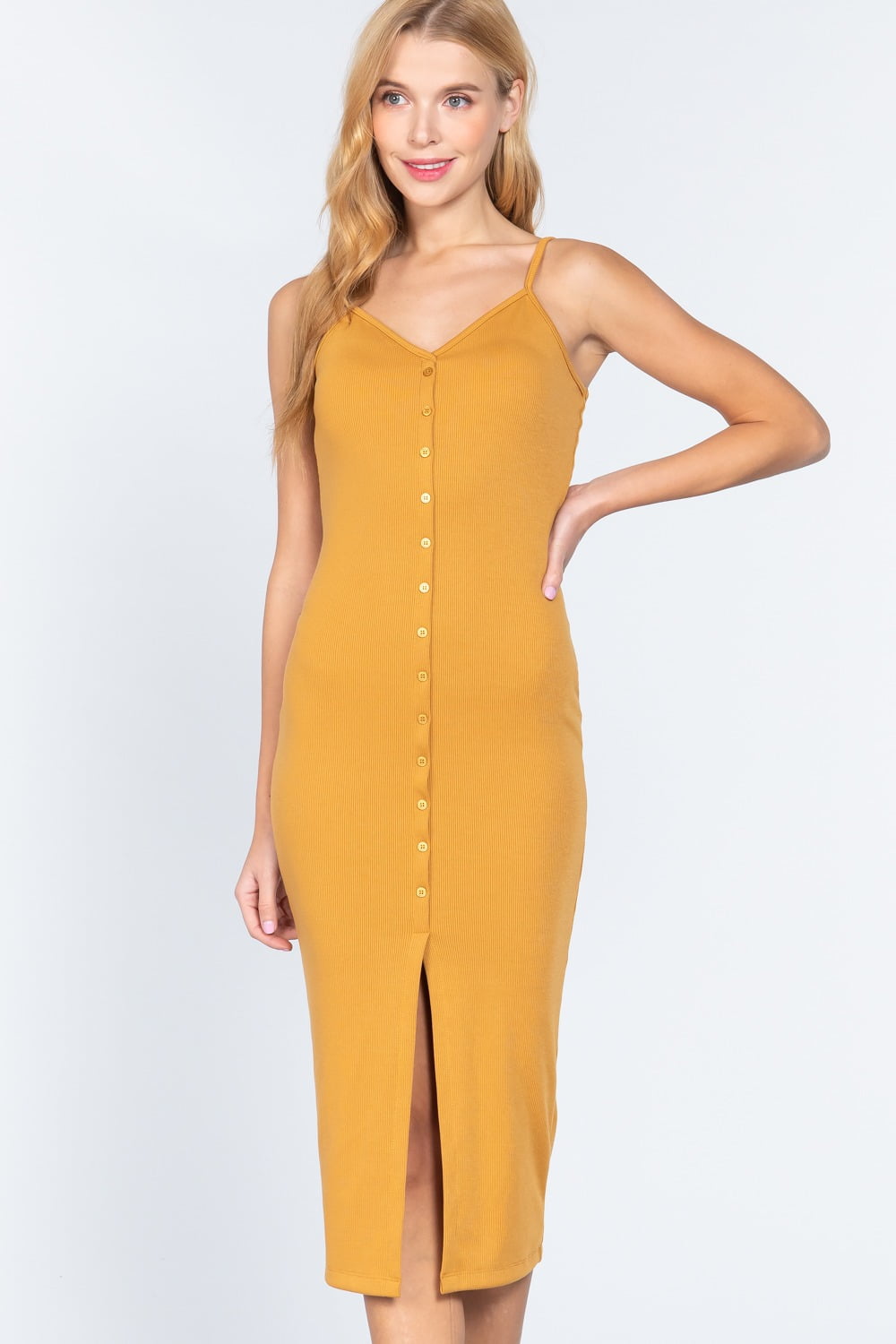 Fron Button Slit Rib Cami Midi Dress S - Walmart Business Supplies Fron Button Slit Rib Cami Midi Dress S - Walmart Business Supplies