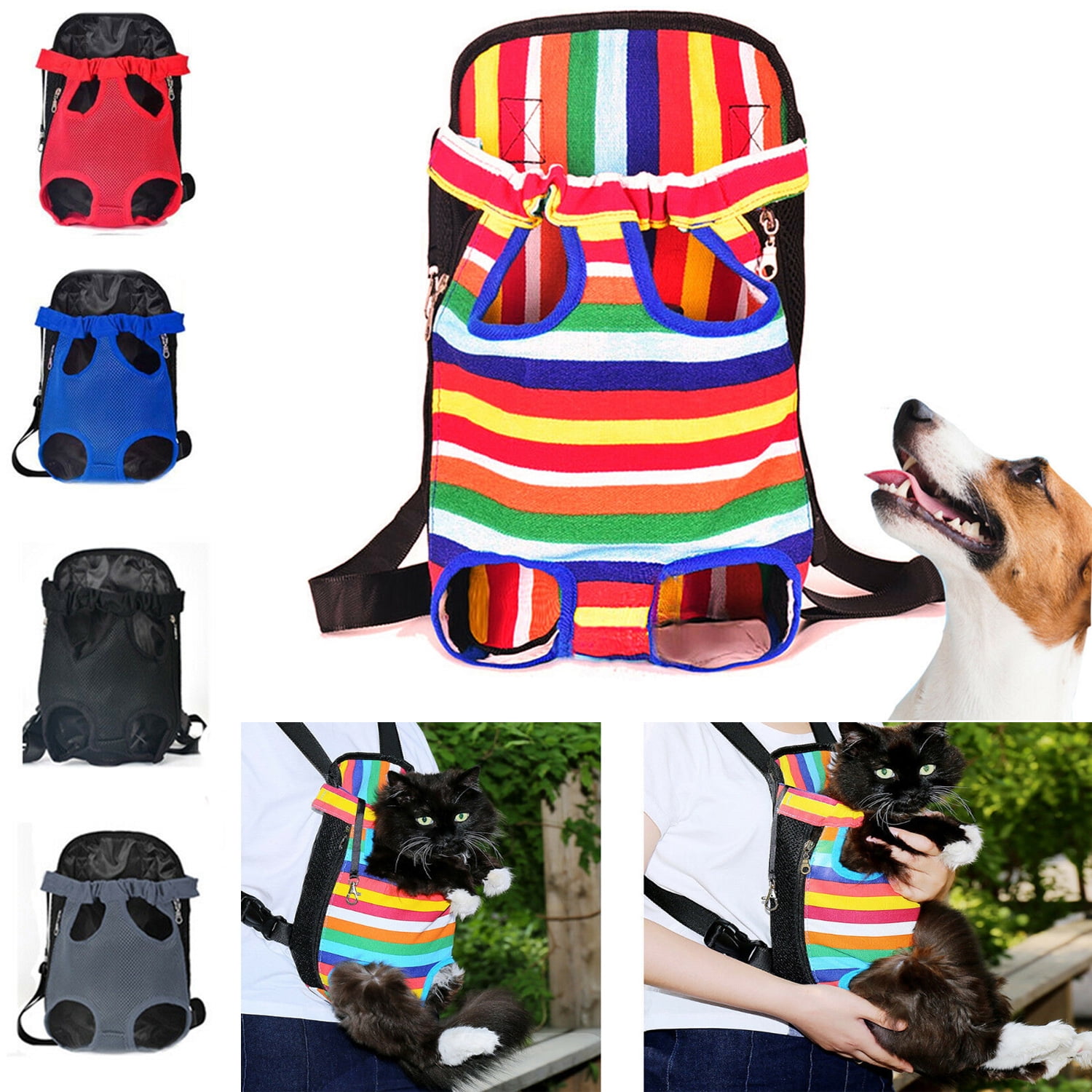 Fron Pouch Dog Carrier, Wide Straps with Shoulder Pads, Adjustable and Legs Out Pet Backpack Carrier(Colorful/M)