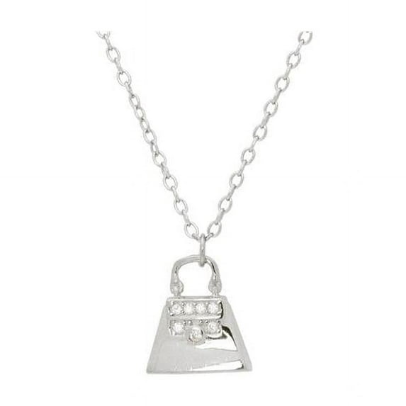 Fronay 111202 16 & 2 in. Teen Sparkling Cz Purse Pendant Necklace in Sterling Silver